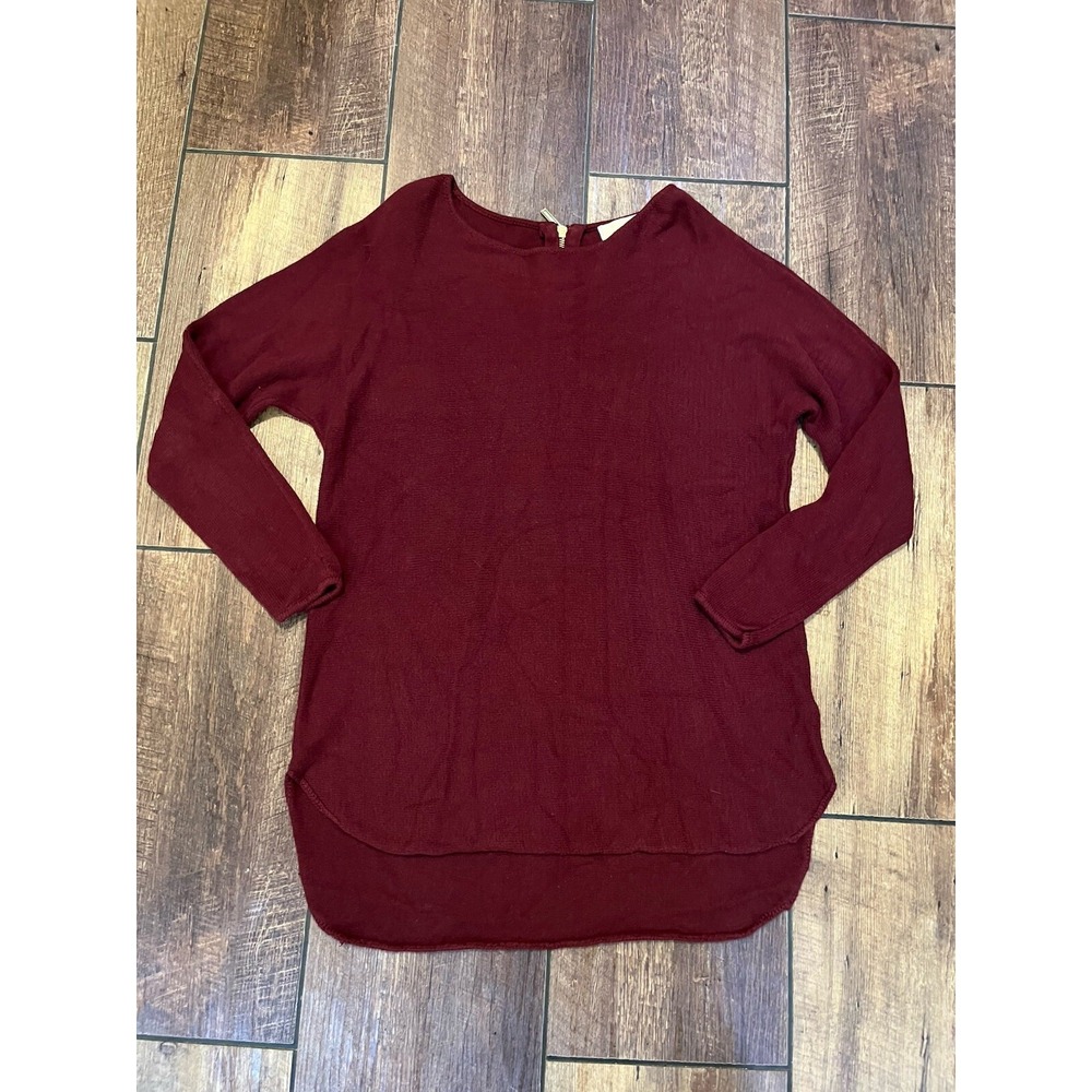 Michael Kors Sweater Women's Burgundy Tunic Pullover Knit Gold Zipper size L